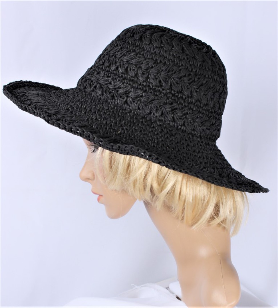 HEAD START  crocheted textured straw dome hat w wired brim black Style:HS/5010 image 0